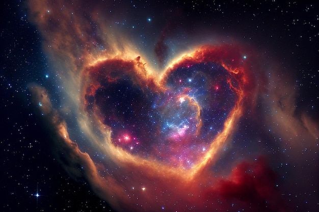 a heart shaped object in the middle of space with stars and clouds around it,