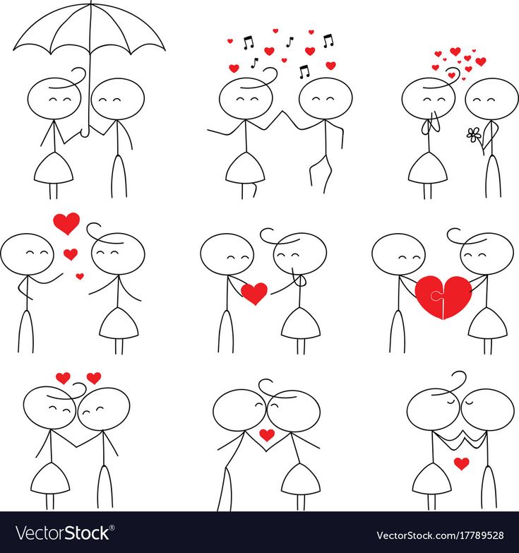 some drawings of people with hearts and an umbrella