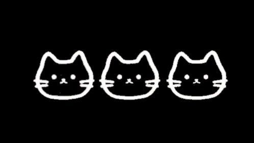three cats are shown in the dark with one cat's face drawn on it