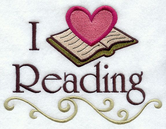 i love reading embroidered applique with heart and open book on white fabric background