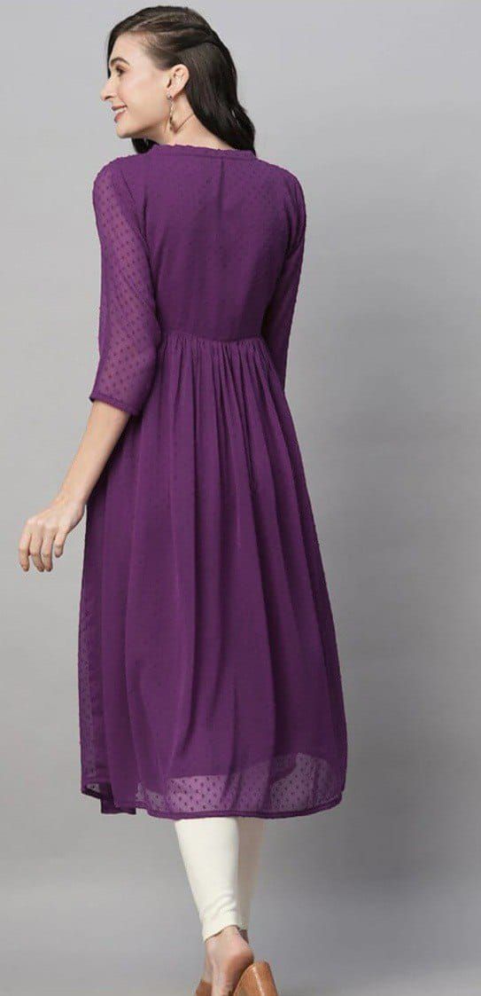 Nice Purple  Color Chiffon V-Neck Gathered Midi Kurti Kurti Casual, Anarkali Suits Bollywood, Casual Party Wear, Stylish Kurtis, Gowns Party Wear, Party Wear Gowns, Purple Set, Bollywood Lehenga, Saree Gown
