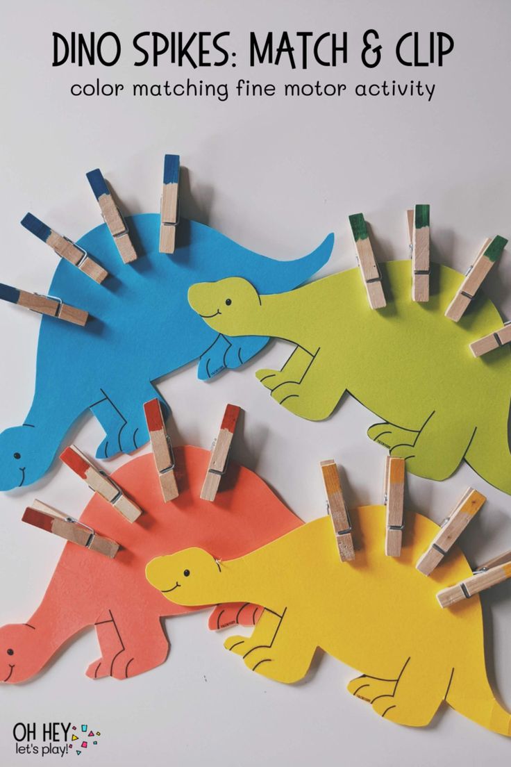 dinosaur match and clip activity for kids to practice their fine motor skills with the help of wooden pegs