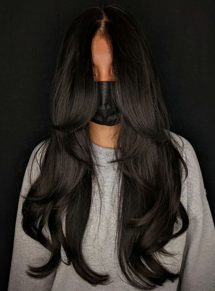 Asian Haircut Inspiration, Long Dark Brown Hair Layers, Long Layers In Front Of Hair, Long Hair Layers Volume, Haircut Ideas Long Hair Layers, Long Haircuts For Oval Face, Waist Length Layered Hair, Y2k Hair Color Ideas, Id Hairstyles