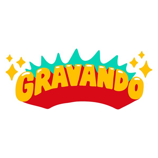 the word gravado is written in yellow and red with stars around it on a white background