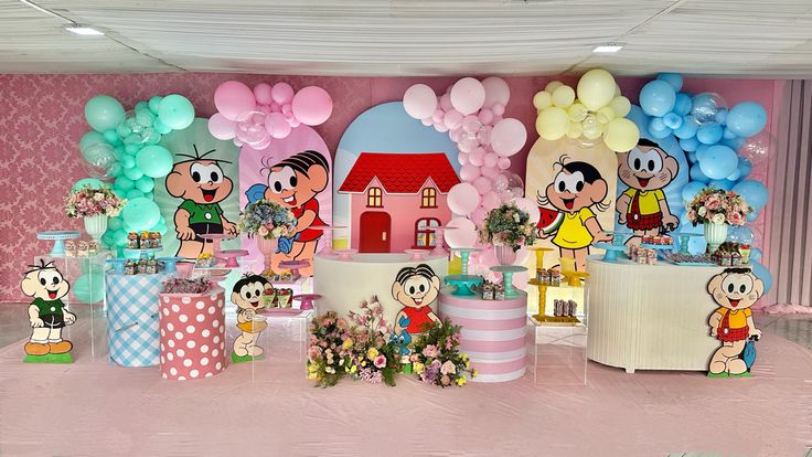 mickey mouse birthday party with balloons and decorations