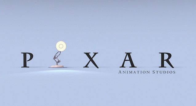 the logo for pixar animation studios is shown in black and white with an image of a person holding a light bulb