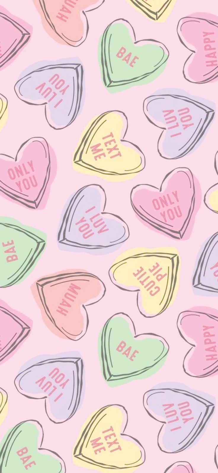 many hearts with the words i love you in different colors on a light pink background