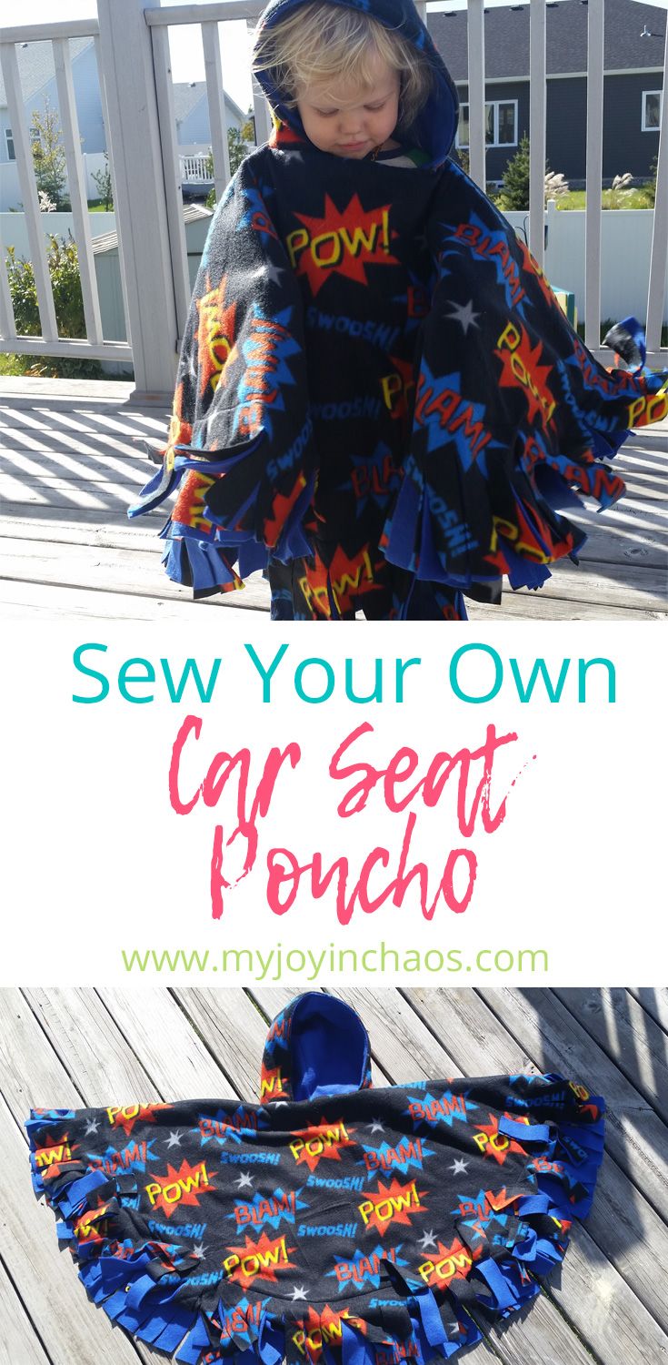 a child in a car seat cover with the title sew your own car seat ponch