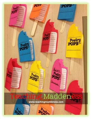 colorful popsicles with writing on them are hanging from a bulletin board that says teaching maden easy