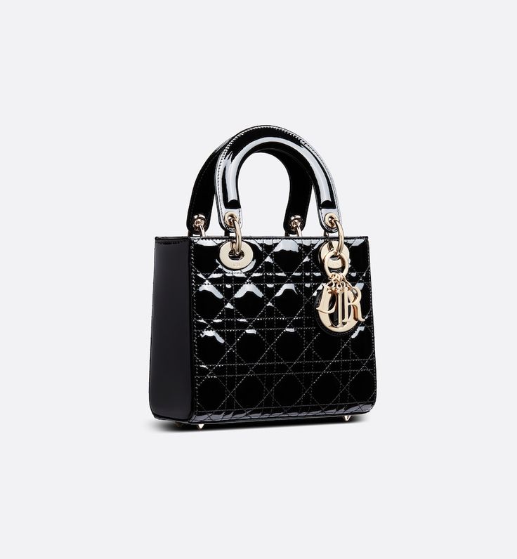 Small Lady Dior Bag Black Patent Cannage Calfskin | DIOR Lady Dior Bag Small, Lady Dior Patent, Lady Dior Bag Black, Black Lady Dior, Small Lady Dior, Designer Things, Dior Purse, Lady Dior Handbag, Dream Bag