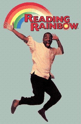 the poster for reading rainbow shows a man jumping in the air