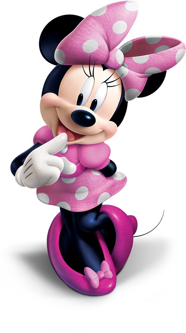 the minnie mouse figurine is sitting on top of a pink object with polka dots