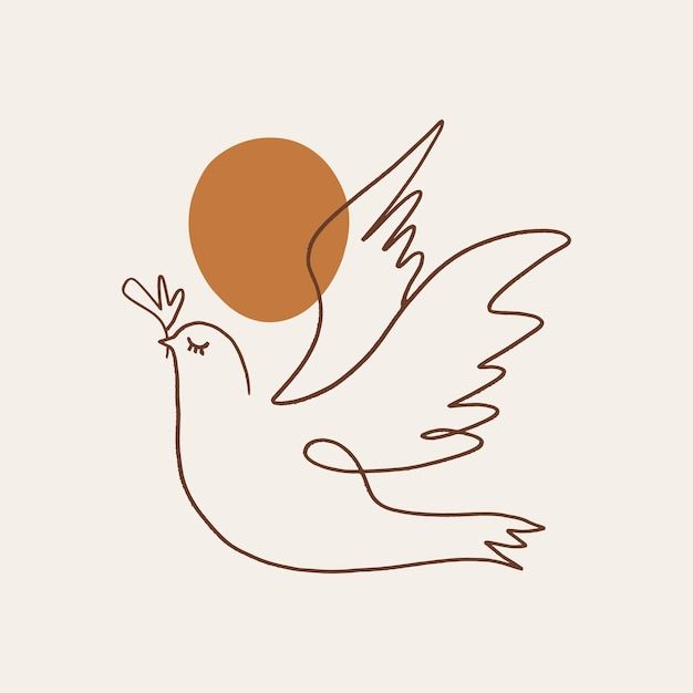 a white dove with an orange ball in its beak and the word peace on it