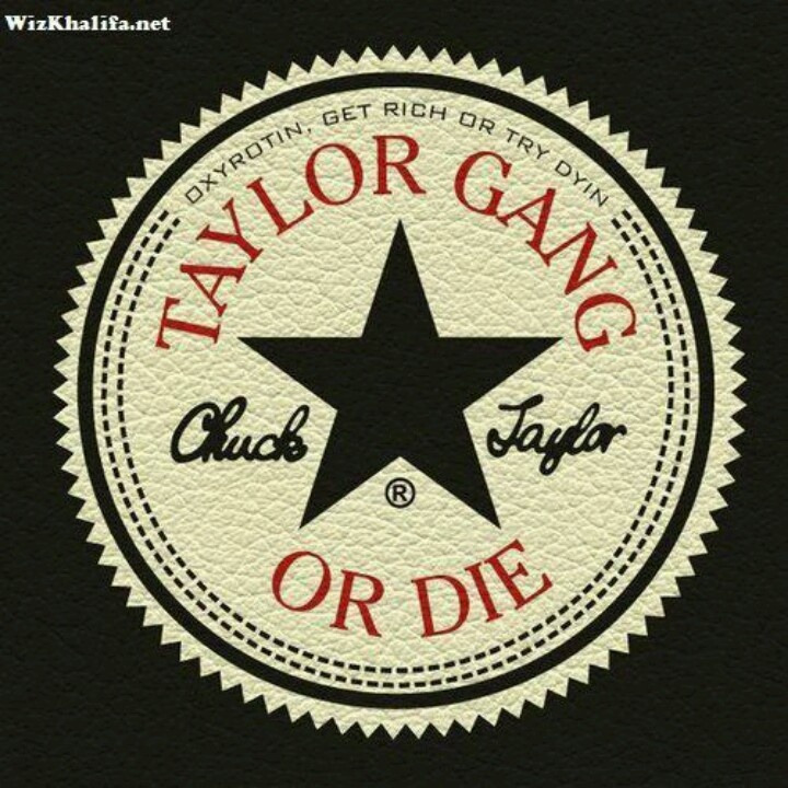 the taylor gang logo is shown in black and white, with a star on it