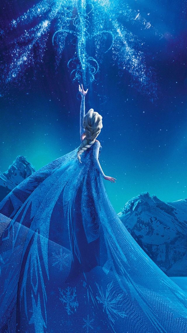 an image of a woman in blue dress holding her hand up to the sky with stars above