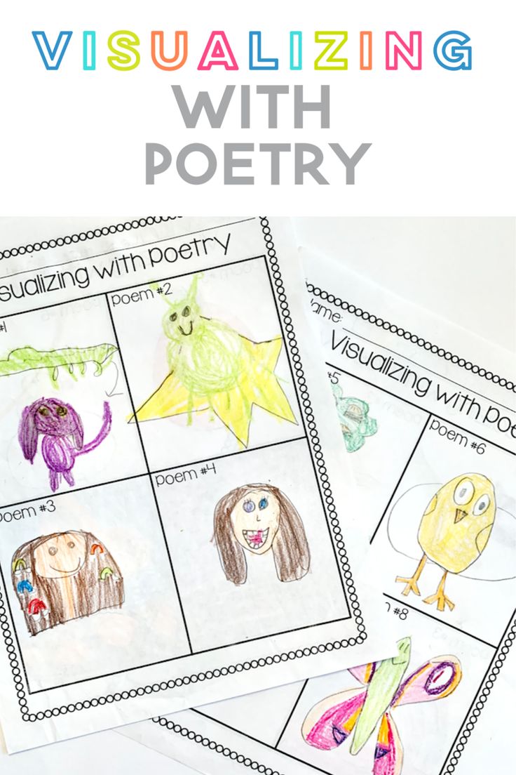 four different pictures with the words visualizing with poetry written on them, and an image of
