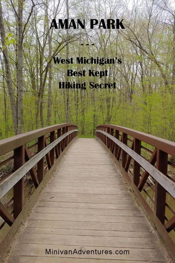 a wooden bridge that has the words, man park west michigan's best kept hiking secret