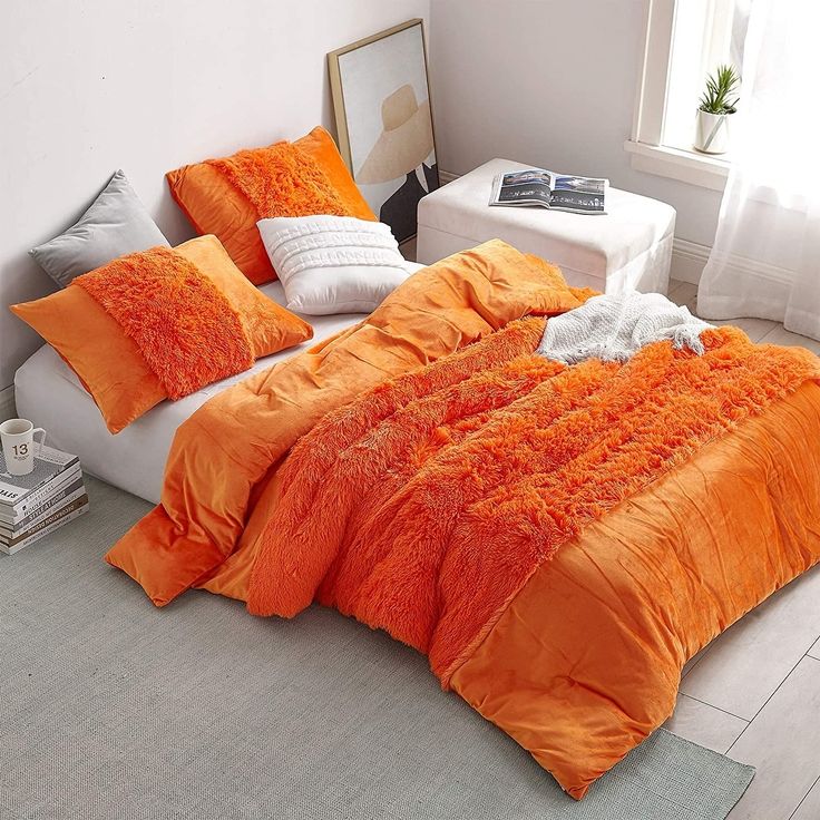 Dorm Comforters, Orange Comforter, Oversized Comforter, Orange Rooms, College Bedding, Diy Girls, Twin Xl Comforter, Bedroom Orange, Orange House