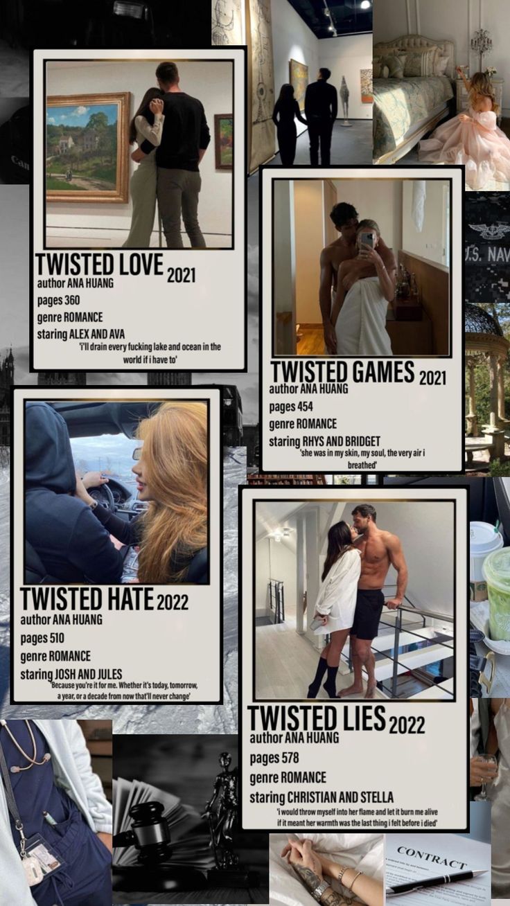 a collage of photos with people in the background and text that reads twisted love, twisted games, twisted lies