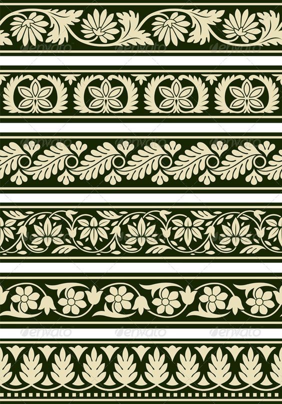 a set of decorative borders with flowers and leaves on green background stock photo - image