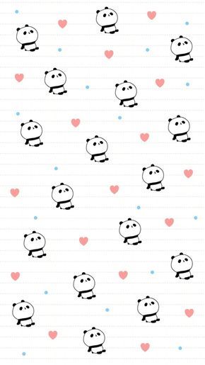 pandas and hearts are drawn on lined paper with pink, blue, and black dots