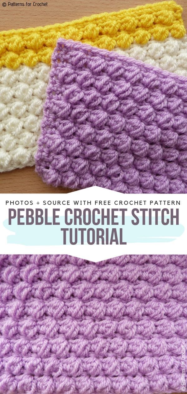 three crocheted dishcloths with the words pebble crochet stitch on them