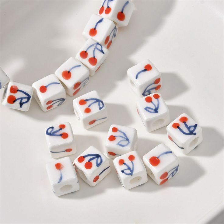 Porcelain Cherry Cube Beads, Ceramic Beads, Fruit Ceramic Beads, Bracelet Bead, Juicy Cube Ceramic Porcelain Loose Bead For Jewelry 8mm 10mm {Material}: Ceramic {Size}:  small 8*8mm, hole 2.8mm large 9*10mm, hole 4.2mm Fimo, How To Make Ceramic Beads, Ceramic Bead Bracelet, Ceramic Jewelry Ideas, Microwave Ceramics, Ceramic Trinkets, Fun Summer Diy, Beads Fruit, Ceramic Stamps