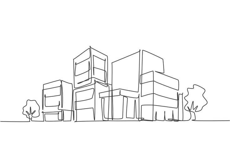 a black and white drawing of some buildings