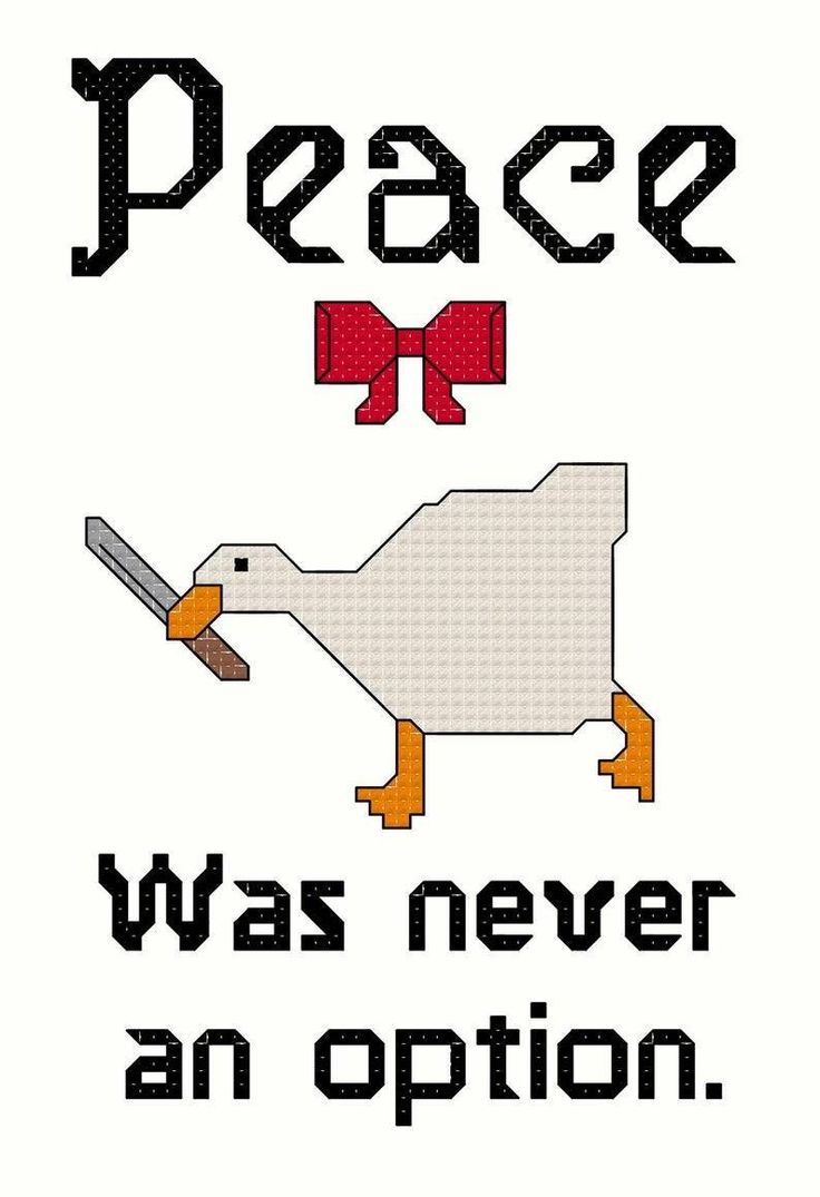 a cross - stitch pattern with the words peace was never an option and a duck holding a knife