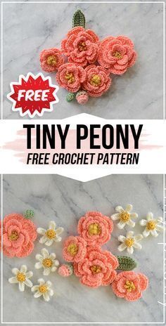 the tiny peony crochet flower pattern is shown