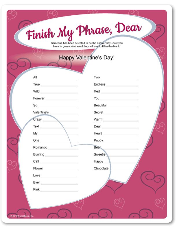 a printable valentine's day game with hearts on the side and words that say,