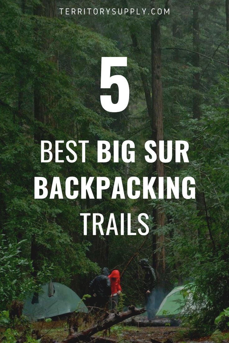 the words 5 best big sur backpacking trails in front of trees and camping tents