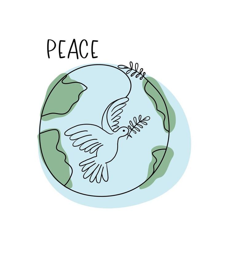 a bird flying around the earth with peace written on it