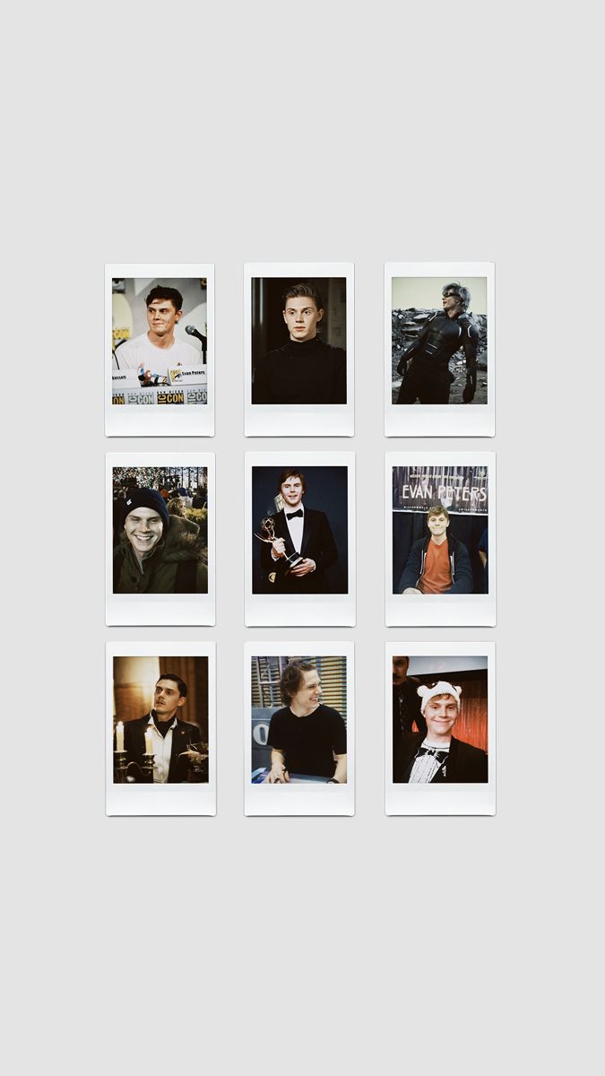multiple polaroid photos of people dressed in black and white