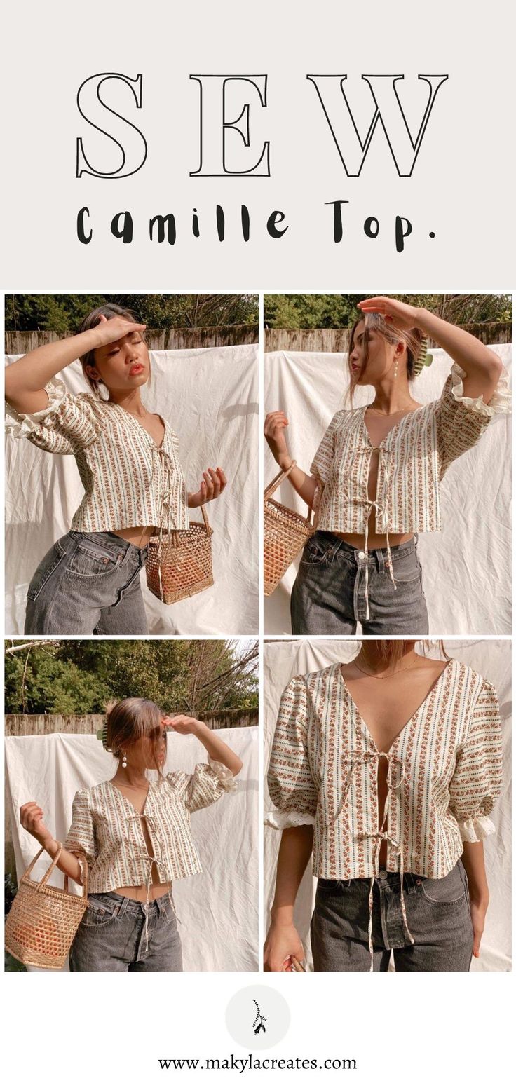 a collage of photos showing how to tie up a blouse