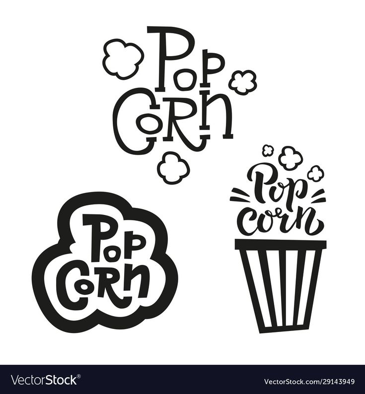 two cupcakes with the words pop corn and popcorn in black on a white background