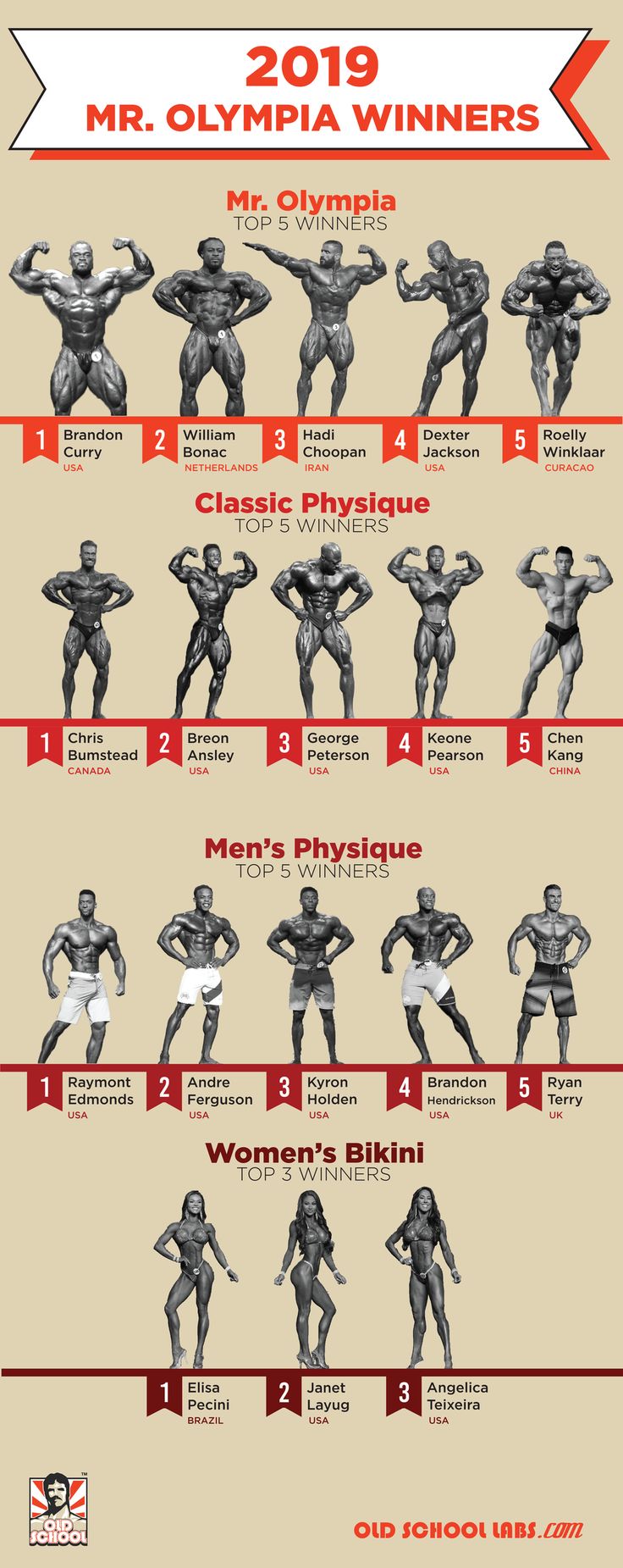 an info sheet showing the different types of men's and women's bodybuildings