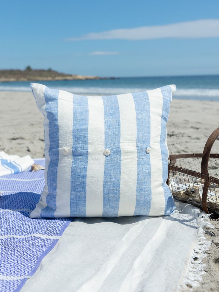 Nantucket Striped Pillow Weston Table Hydrangea Blue, Coastal Home Decor, Jimmy Buffett, Coastal Home, Blue Hydrangea, Stripe Pillow, Coastal Homes, Modern Life, Beach Vibe