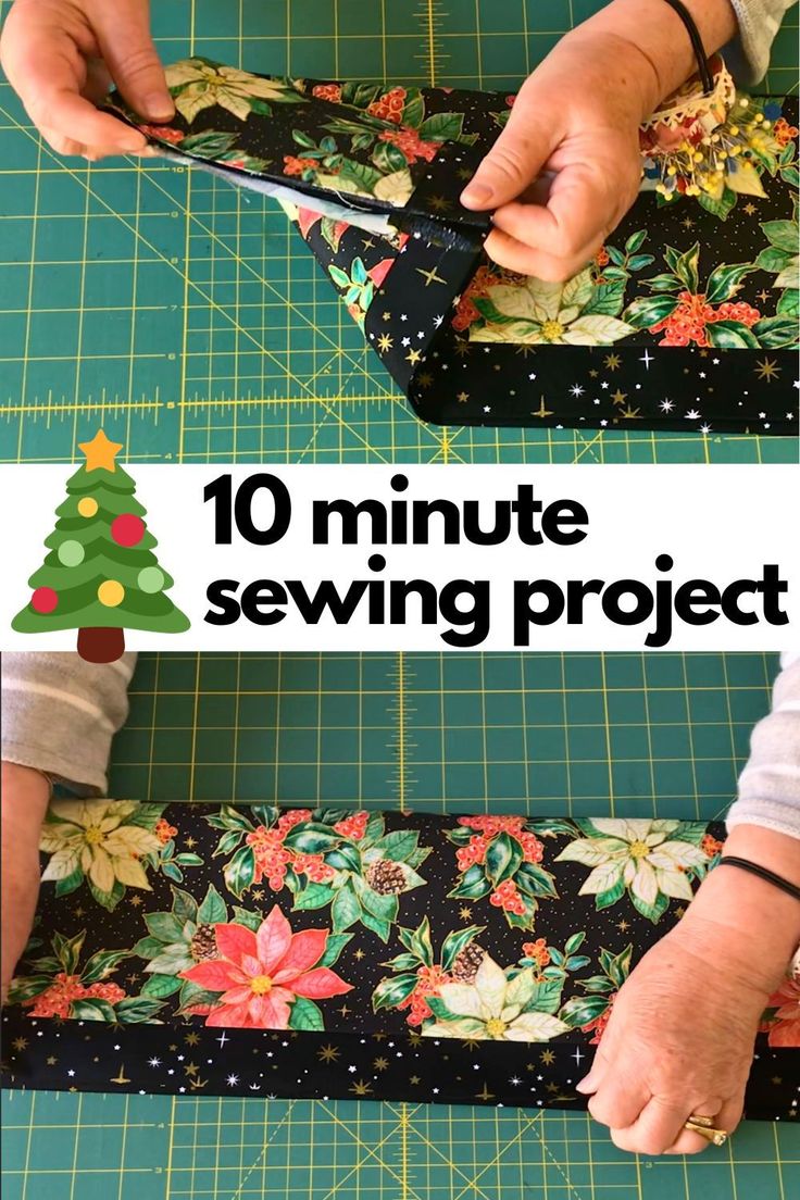 the instructions for how to sew a christmas tree on a piece of fabric with scissors