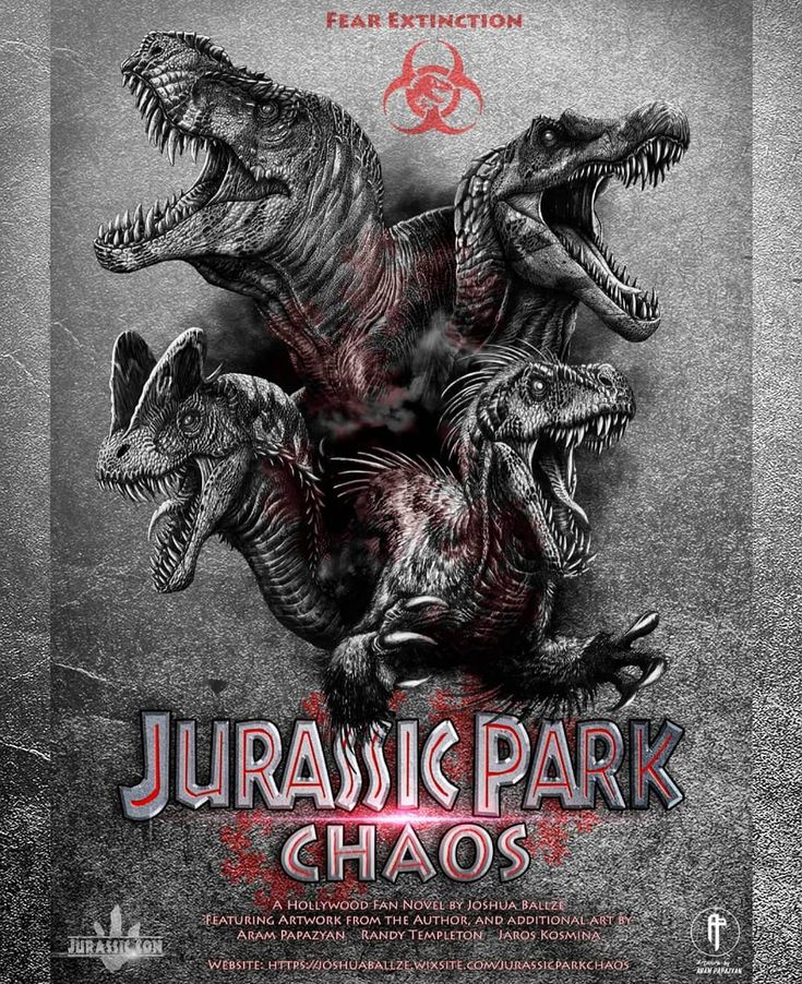 the movie poster for the upcoming film, jurasic park chaos with two dinosaurs attacking each other