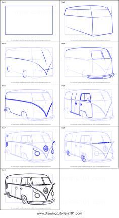 how to draw a bus from the side and front view with step by step instructions