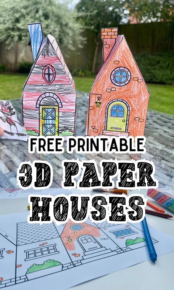 a paper house with the text free printable 3d paper houses on it and an image of