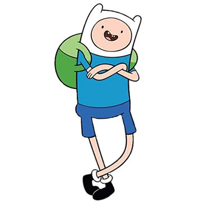 finn from adventure time with a backpack on his back and arms crossed, standing in front of white background