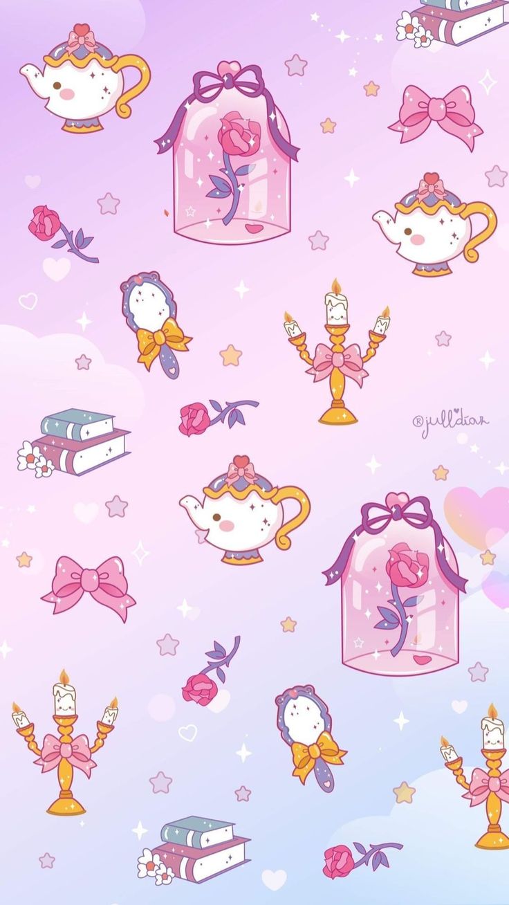 hello kitty wallpaper with various items on it