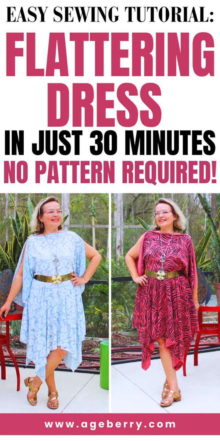 two women in dresses with text overlay that reads easy sewing patterning dress in just 30 minutes no pattern required