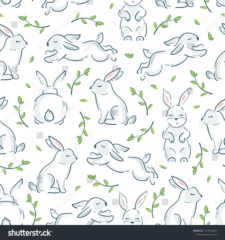 rabbits and leaves on a white background seamless pattern for wallpaper or wrapping paper