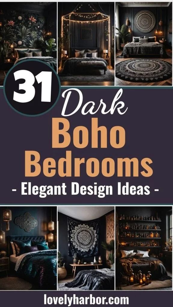 the cover of 31 dark boho bedroom designs