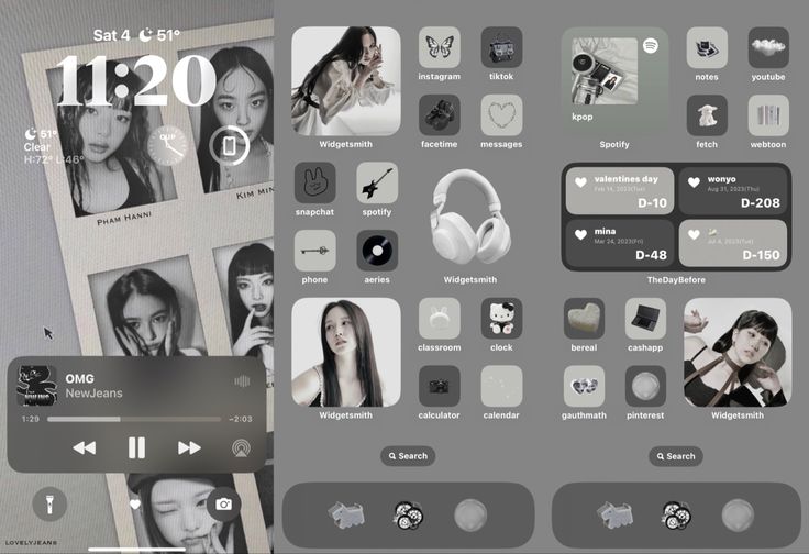 an iphone screen with various images and icons on it, including headphones to the side