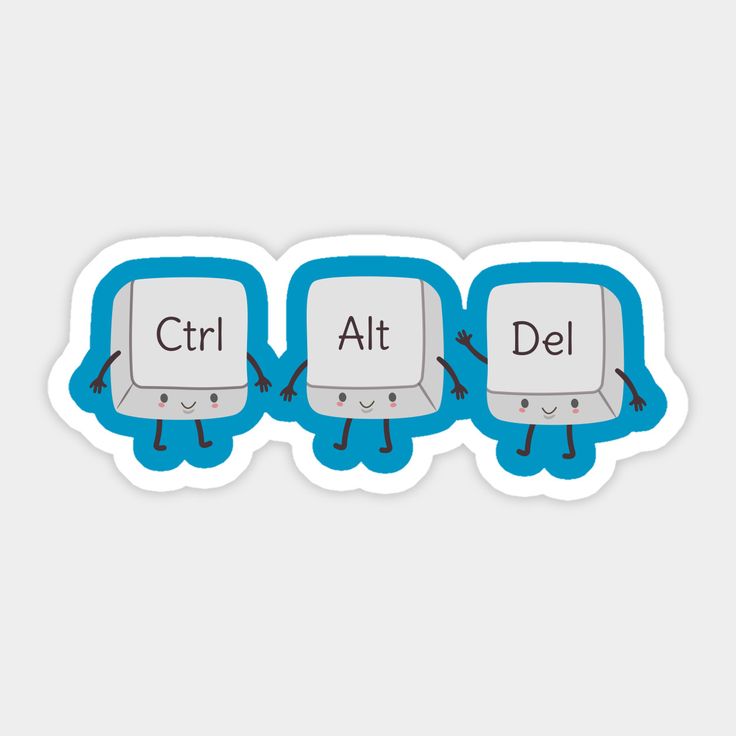 three blue stickers with the words ctrl at del and an image of a computer keyboard