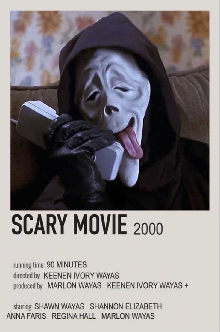 the poster for scary movie 2000 features an image of a person wearing a mask with their tongue out